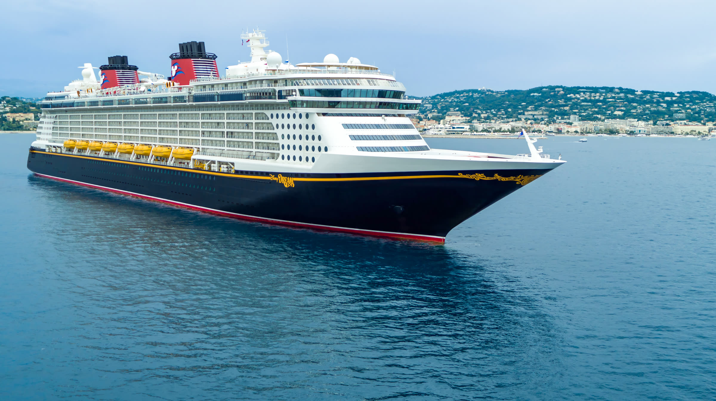 Family cruise ship in a coastal harbour